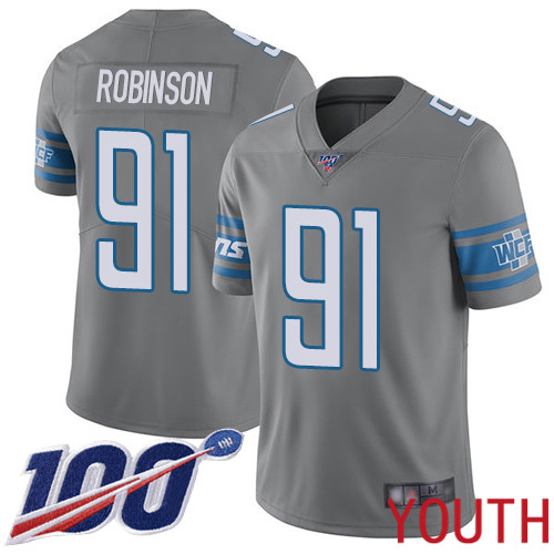 Detroit Lions Limited Steel Youth Ahawn Robinson Jersey NFL Football #91 100th Season Rush Vapor Untouchable->youth nfl jersey->Youth Jersey